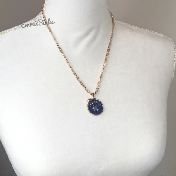 LAST 1 New Gold Plated Ouroboros Moon Phase Enamel Pendant Necklace - Gold Blue - Picture 6 of 13